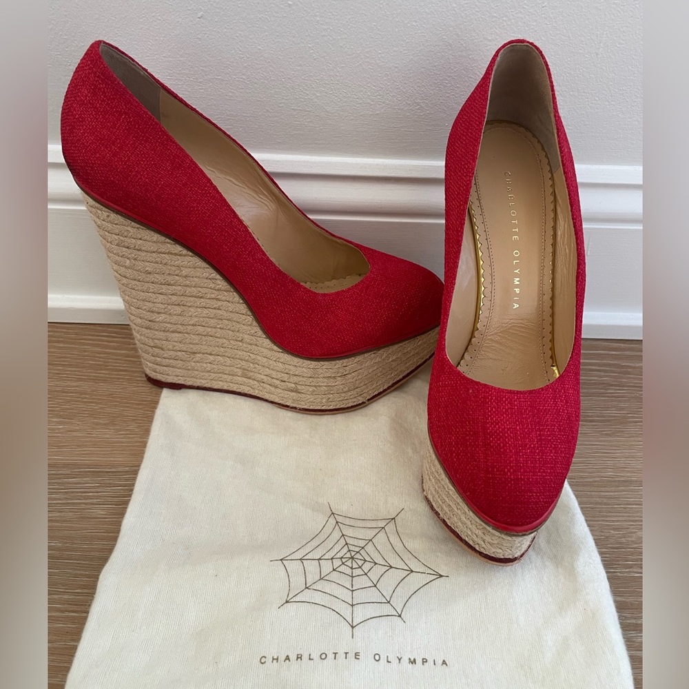 **CHARLOTTE OLYMPIA CARMEN RED ESPADRILLE WEDGE SIZE 39**